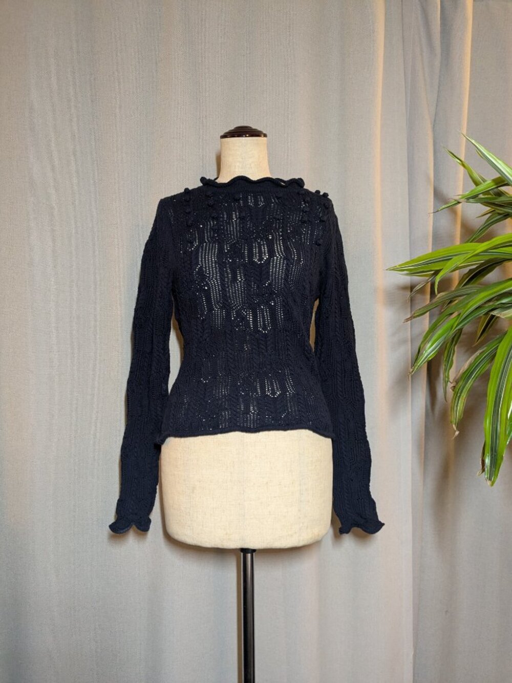 Ulla Johnson Celeste Pullover Navy Blue Open Knit Sweater High Neck Size Small - Picture 3 of 8